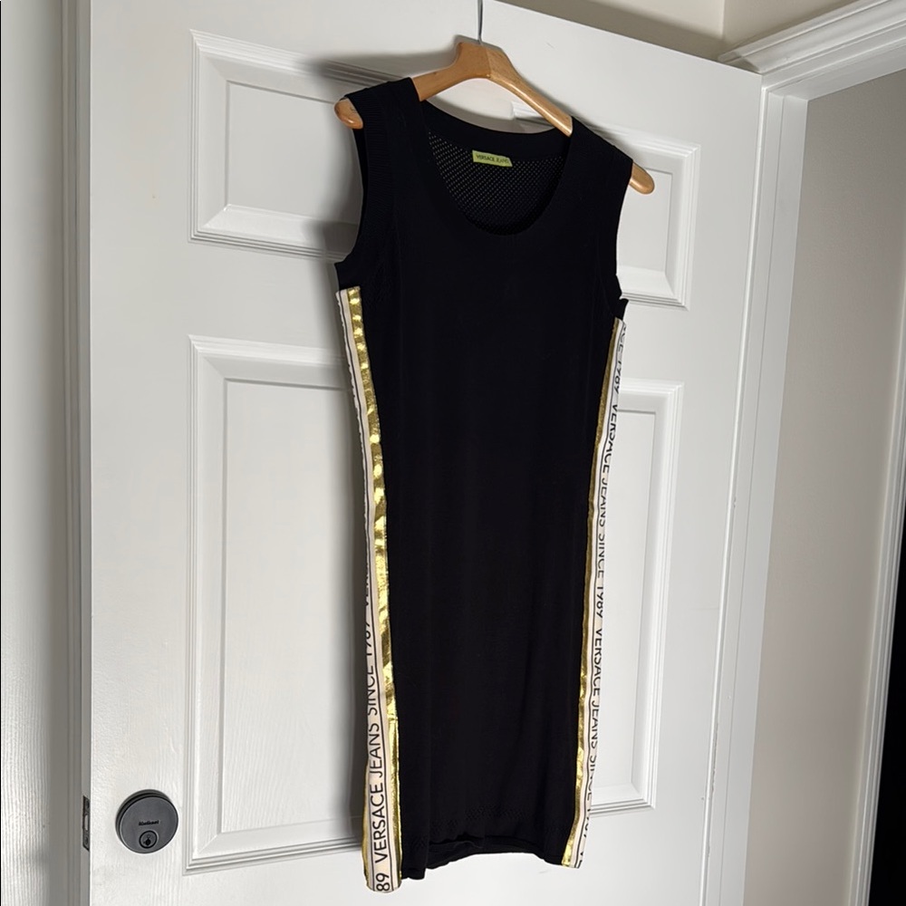 Versace Jeans Black and Gold Sleeveless Dress